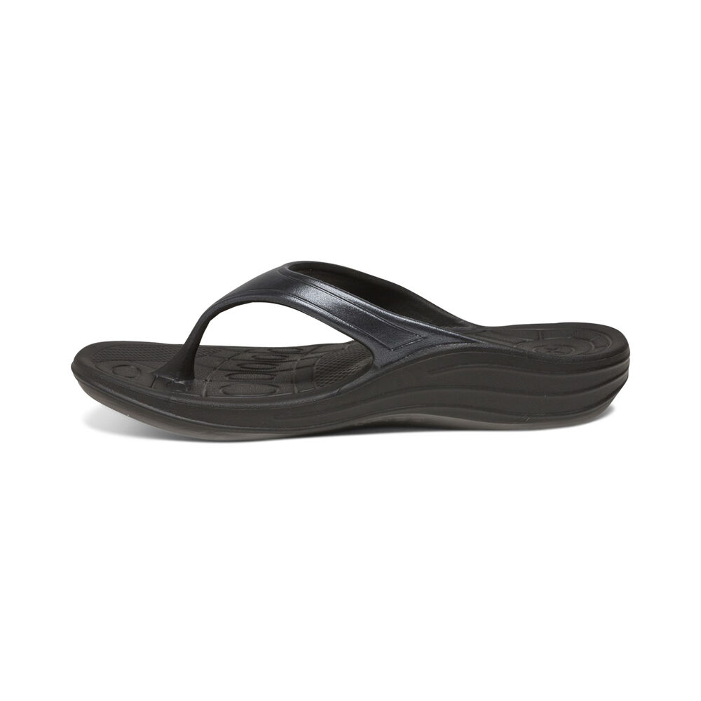 Aetrex Women's Fiji Orthotic Flip Flops - Black | USA HQQJX4V